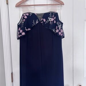 MSK Strapless Navy Dress with Pink Floral Design